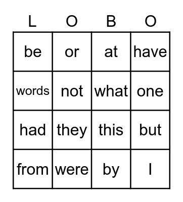 Orange Sight Words Bingo Card