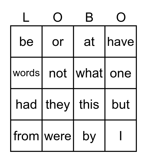 Orange Sight Words Bingo Card