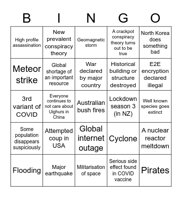 2021 bingo Card
