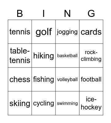 Sports Bingo Card