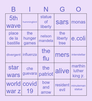 Syeonie Bingo Card