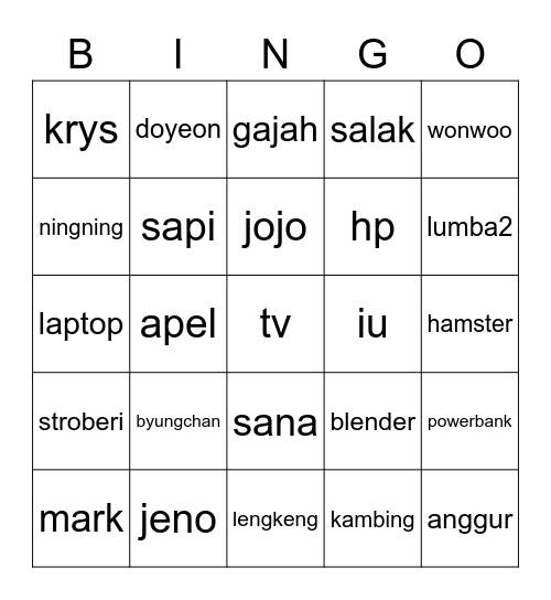 Untitled Bingo Card