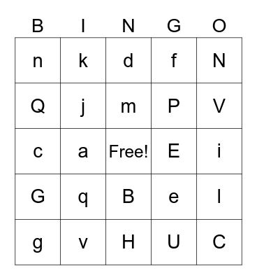 Alphabet Bingo Card