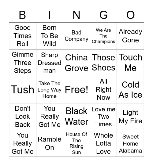 Classic Rock Bingo Card