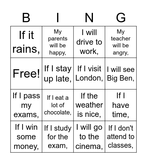 1st Conditional Bingo Card