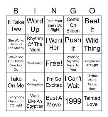 80's Dance Bingo Card