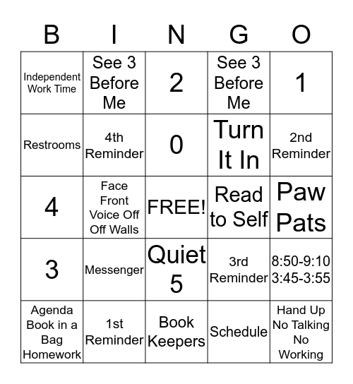 Room 144 Bingo Card