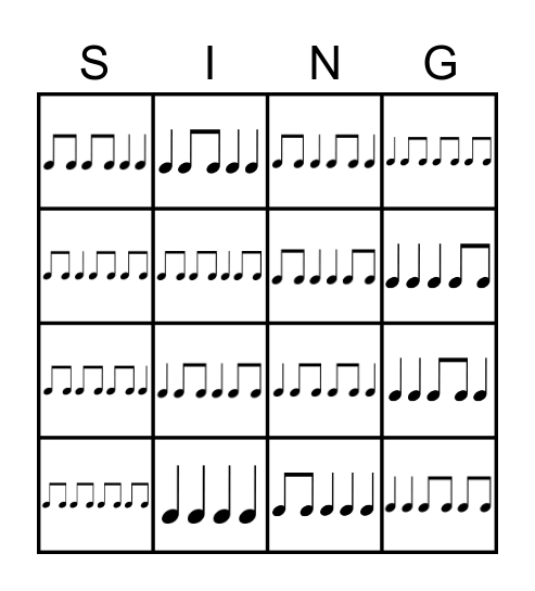 Rhythm Bingo Card