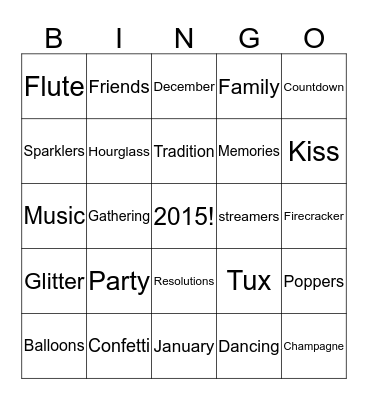 Happy New Years Bingo Card