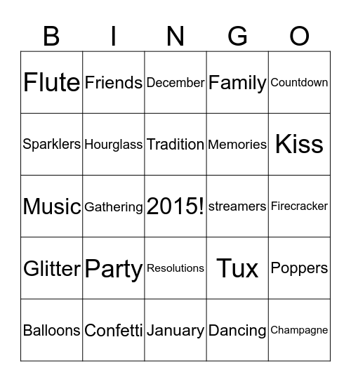 Happy New Years Bingo Card