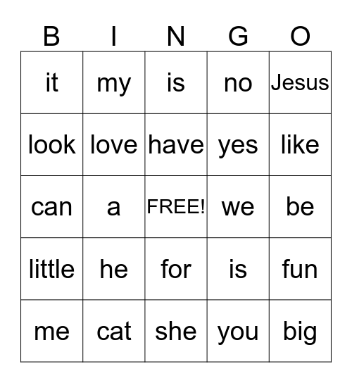 Willy Word  Bingo Card