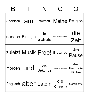 D1 UB- Bingo Card