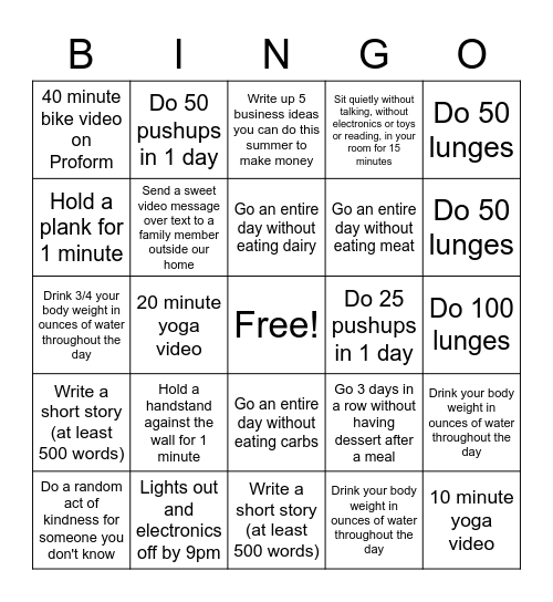 Frankovitch Challenges BINGO! Bingo Card