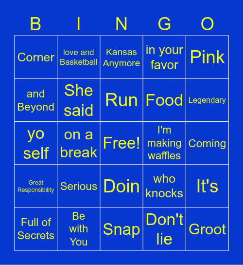 Movie and TV One Liners Bingo Card