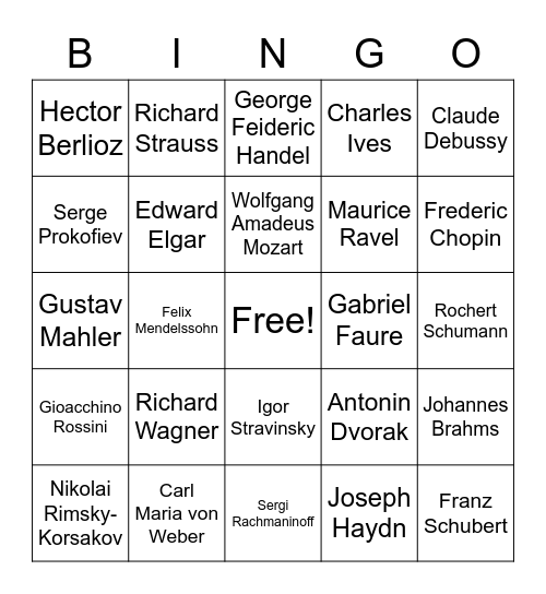 Classical Bingo Card