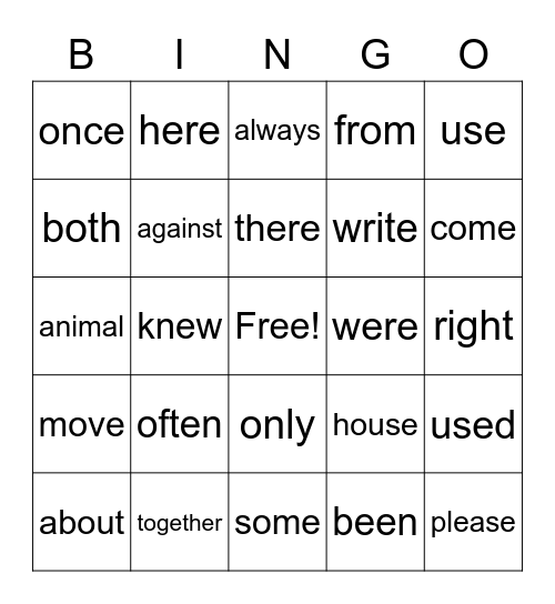 Unit 6 Trick Words Bingo Card