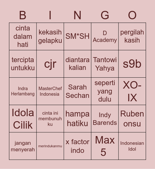 Glorie Bingo Card