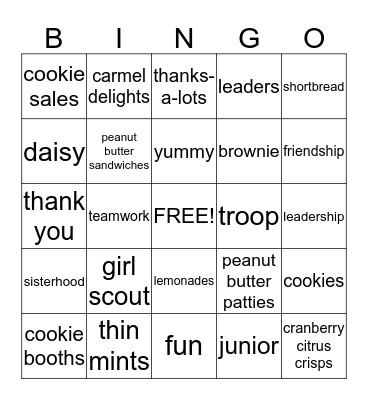 Girl Scout Cookie Bingo Card