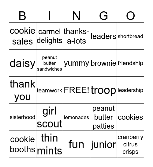 Girl Scout Cookie Bingo Card