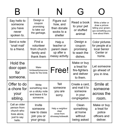 KINDESS Bingo Card