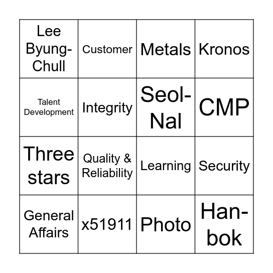 Samsung BINGO Card