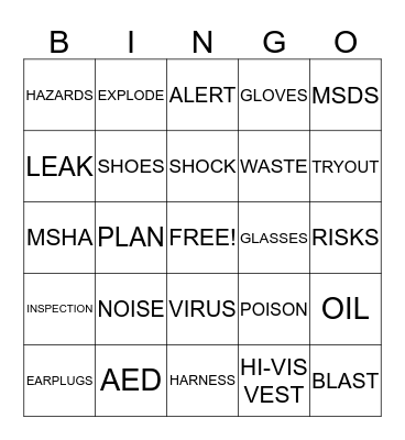 SAFETY AWARENESS EVENT Bingo Card