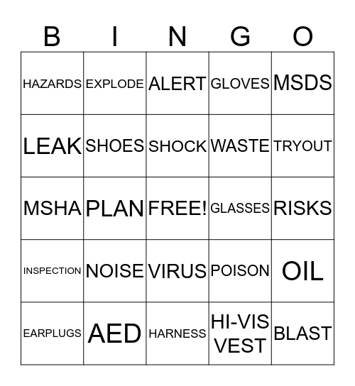 SAFETY AWARENESS EVENT Bingo Card