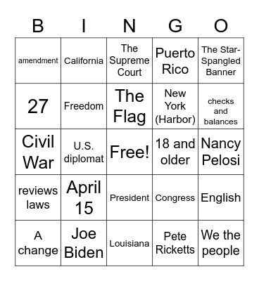 Citizenship BINGO Card