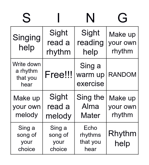 Chorus Bingo Card