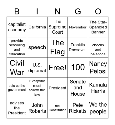 Citizenship BINGO Card