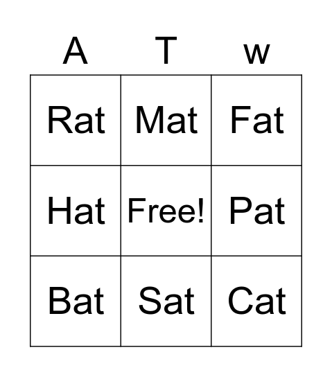 At word bingo Card