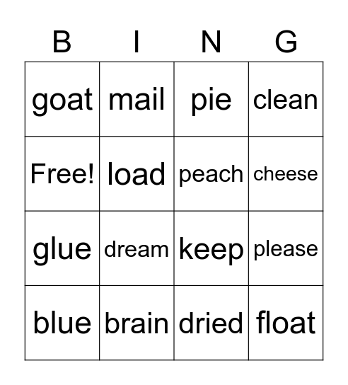 vowel pairs Bingo Card