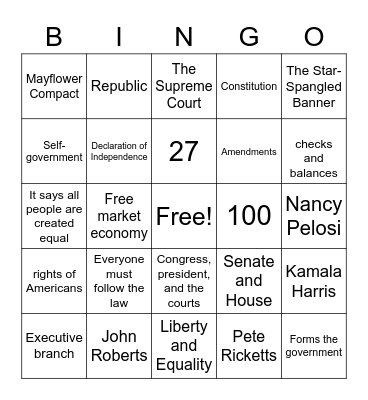 Citizenship BINGO Card