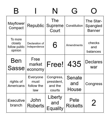 Citizenship BINGO Card