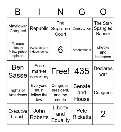 Citizenship BINGO Card