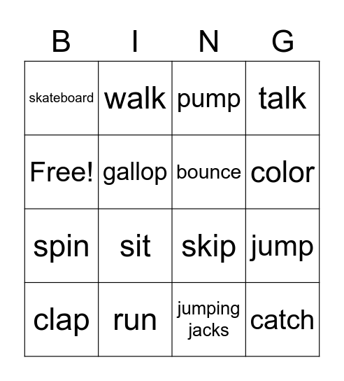 VERBS! Bingo Card