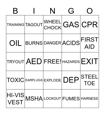 SAFETY AWARENESS EVENT Bingo Card
