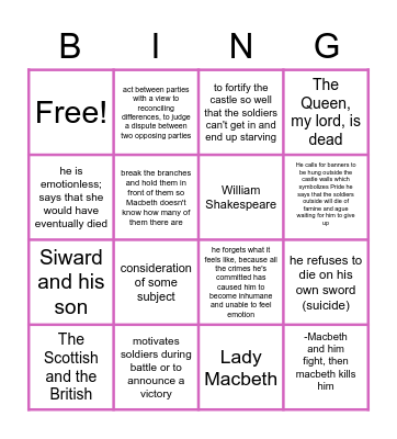 Macbeth Bingo Card