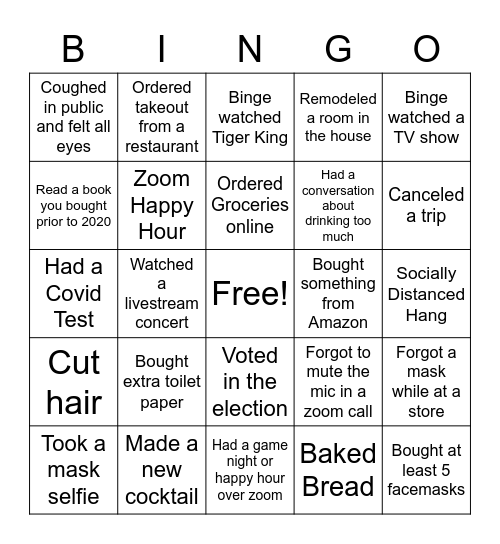 Townline Quarantine Bingo Card