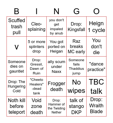 Naxx vintage bingo Card