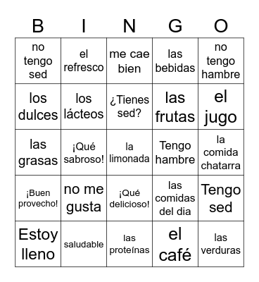 Comidas, bebidas & expresiones (ESPA 7 U3) Bingo Card