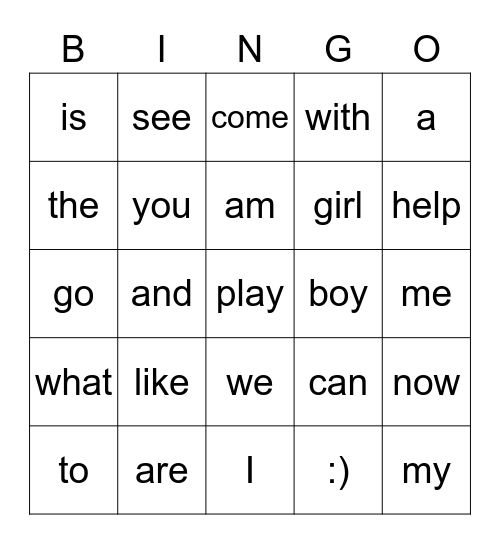 High Frequency Words Practice Bingo Card