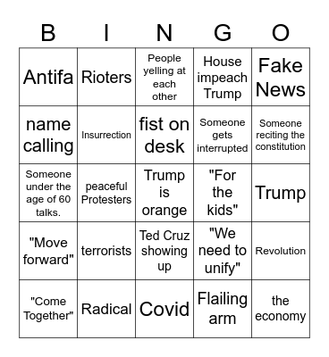 Trump Impeachment Bingo Card