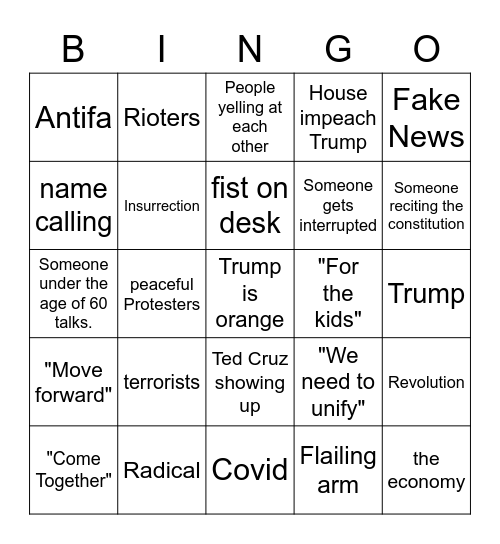 Trump Impeachment Bingo Card