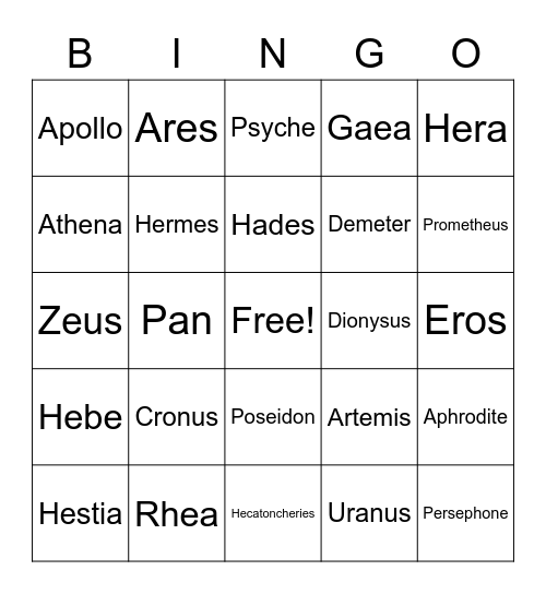 Greek Mythology Bingo Card