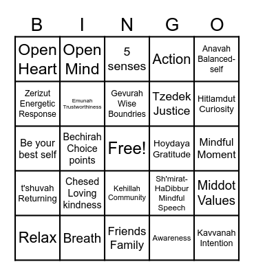 Awareness in Action Bingo Card