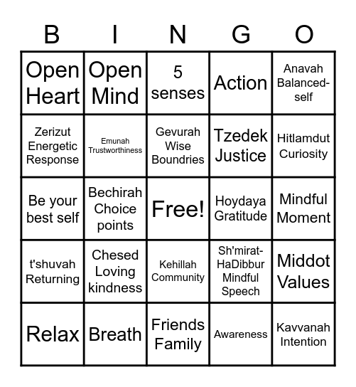 Awareness in Action Bingo Card