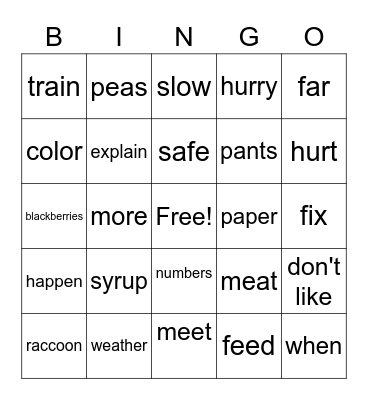 ASL WORDS Bingo Card