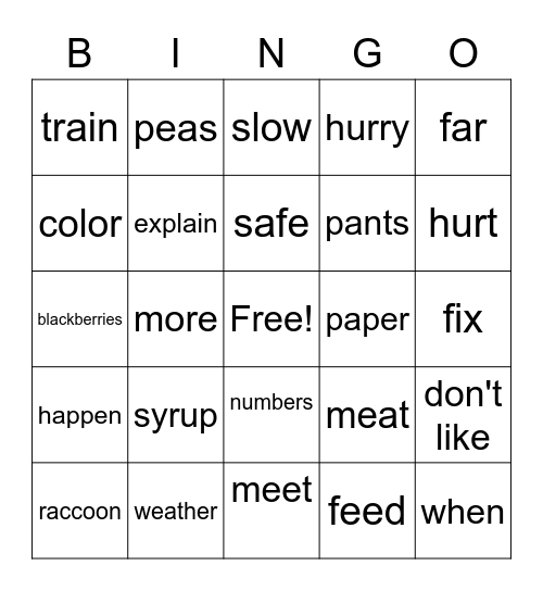 ASL WORDS Bingo Card