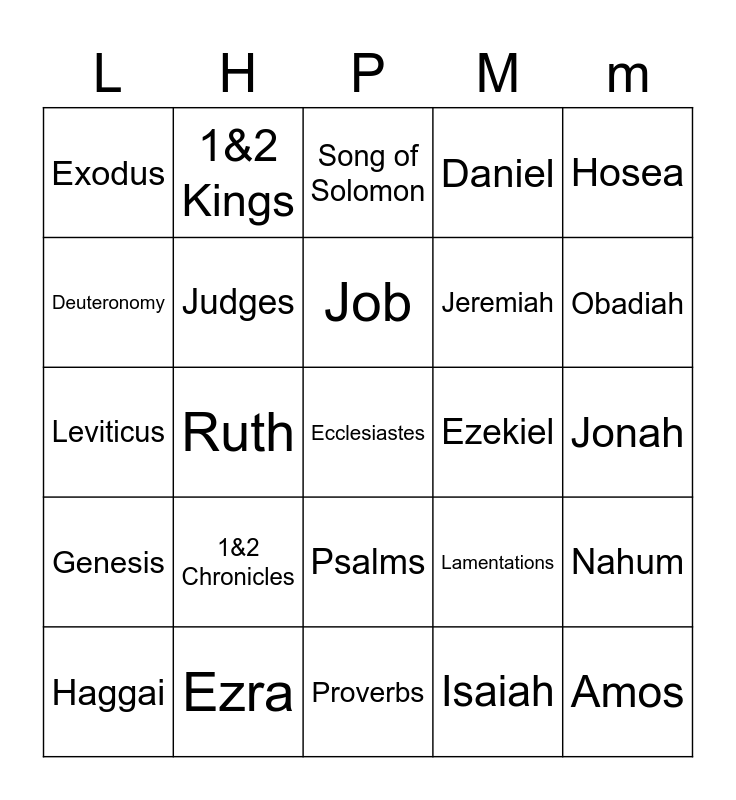 O.T. (Law, History, Poetry, Major Prophets, Minor Prophets) Bingo Card